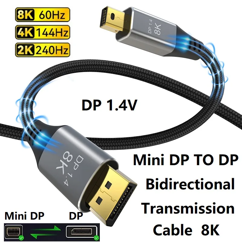 Usb Mini Dp 144hz 8K Mini DP To DisplayPort Cable 8K@60Hz 4K@144Hz
