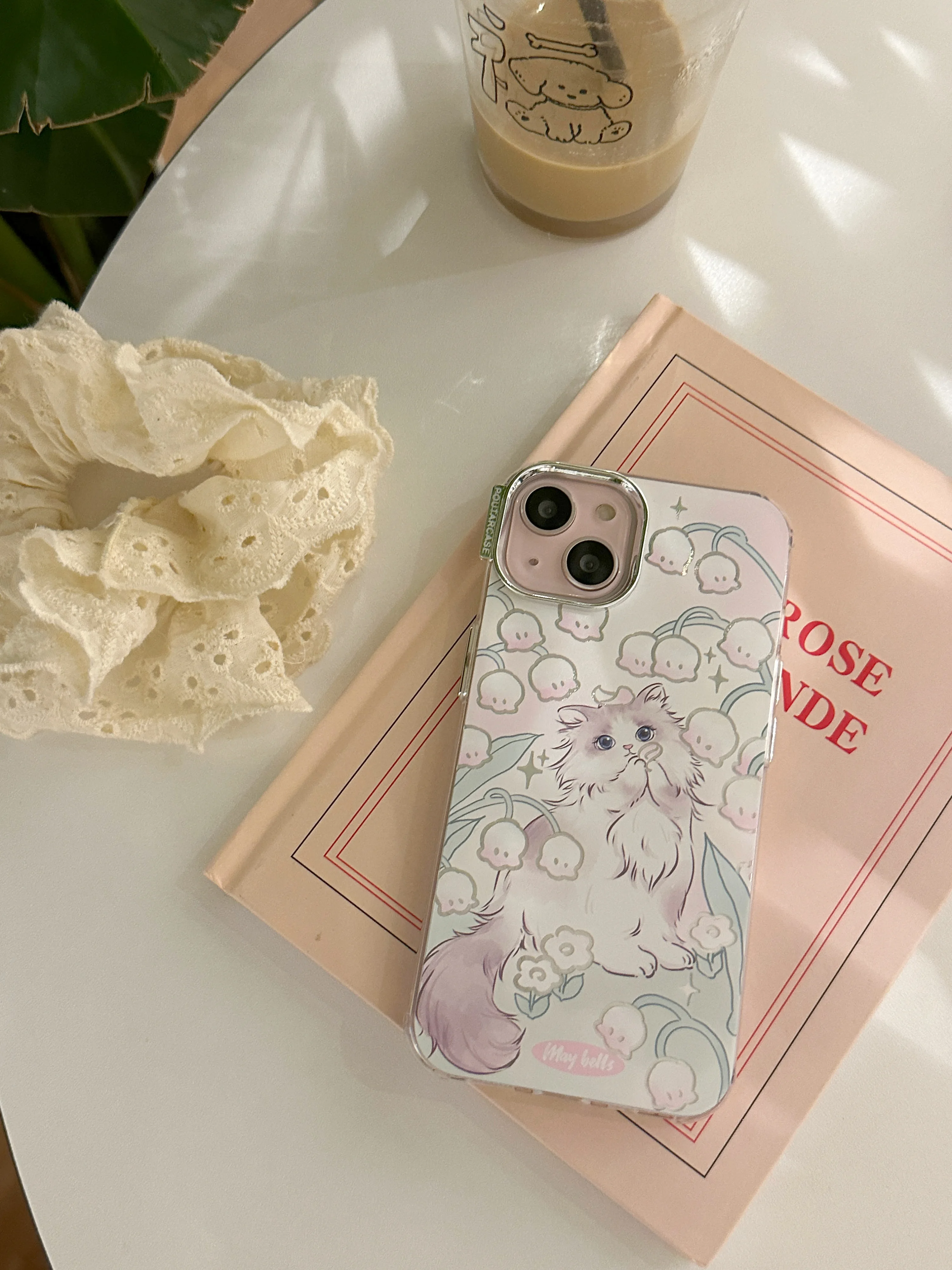INS Super Cute Cartoon Cat Beautiful Flowers Floral Bellwort Case for iPhone 15 14 13 Pro Max 12 Pro Plus Cover