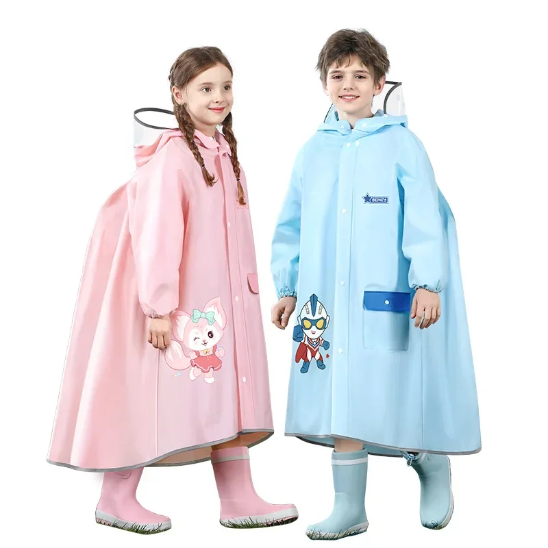 Children's High Collar Raincoat Protection Fox Rabbit Dinosaur Superhero Theme Motorcycle Rider Raincoat Pink Purple Blue