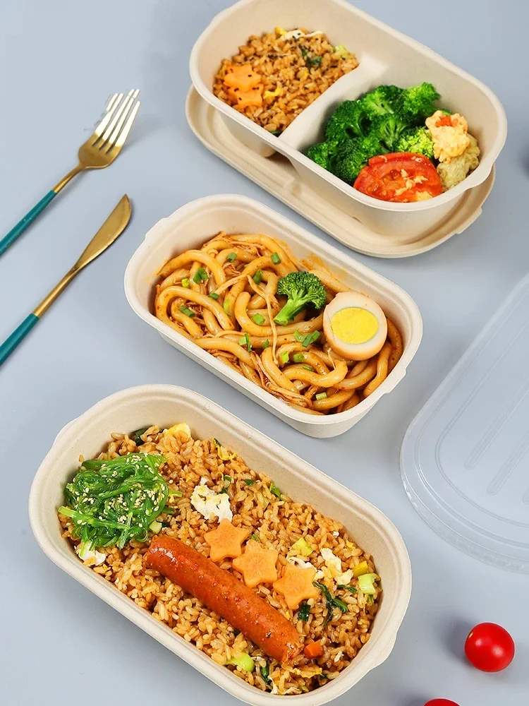 10Pcs Disposable Double Compartment Paper Lunch Boxes, Rectangular Takeout Food Contain... - SKU DPLB1521 - UGI Packaging