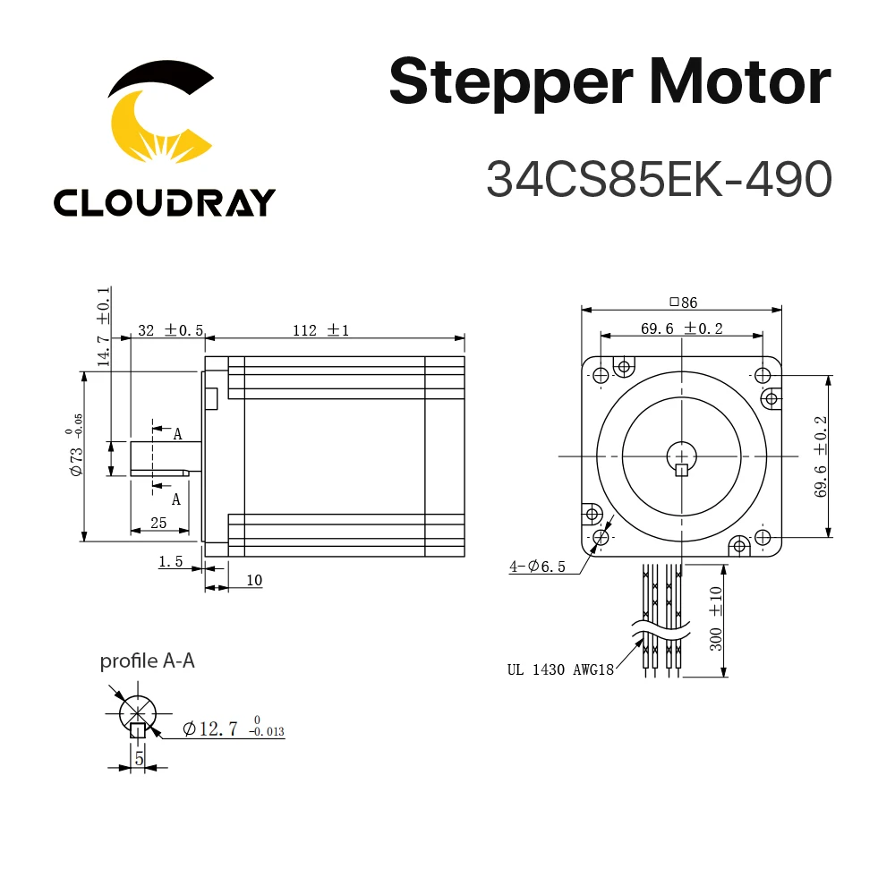 Cloudray-Nema 34 개방 루프 스테퍼 모터 8.5N.m 4.9A 3D 프린터 CNC 기계 용 12.7mm 샤프트 직경 및 2.4A-7.2A 드라이버