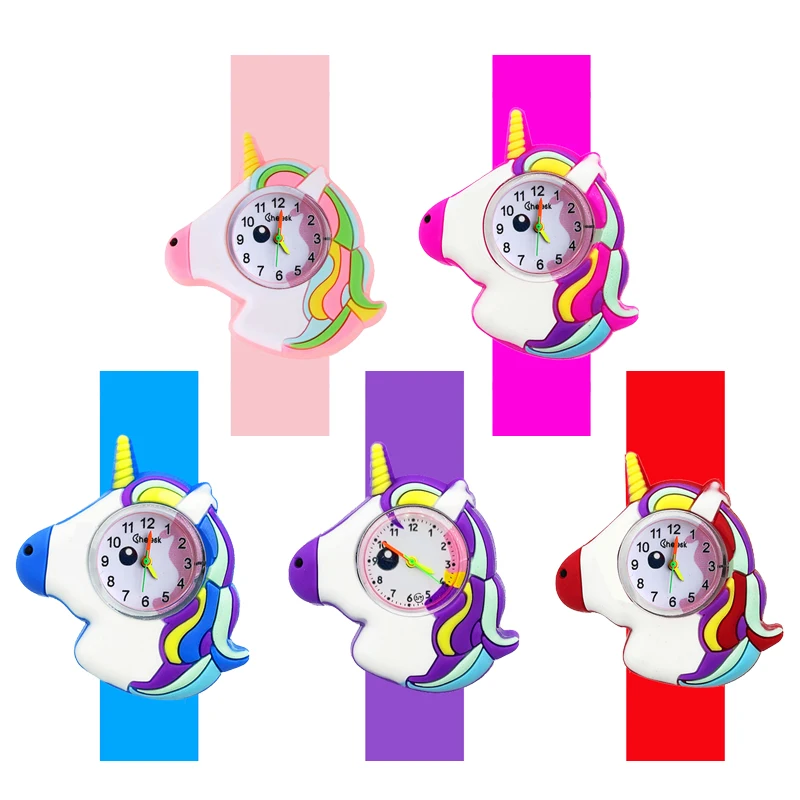 

Cheap Wholesale 3D Unicorn Children Watches Clock Easy To Wear Slap Wrist Bracelet Toy Boys Girls Kids Quartz Wristwatches