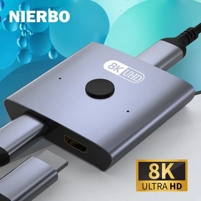 NIERBO 8K Bi-Directional HDMI 2.1 Switch Splitter 2 in 1 Out Ultra HD 4K@120Hz 8K@60Hz 48Gbps Aluminum HDMI Hub for PS5 Xbox 1