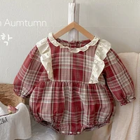 2025 New Autumn 0-24M Baby Girl Clothing Toddler Baby Girl Romper Long Sleeved Cotton Grid Infant Baby Girls Jumpsuit