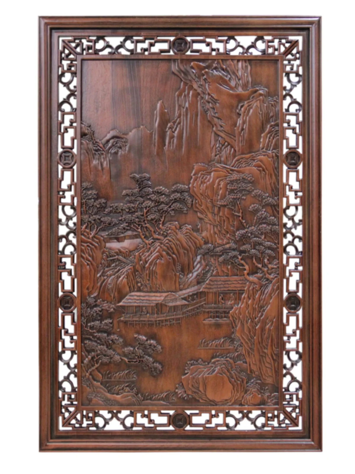 

Chinese Style Living Room Entrance Partition Background Wall Decorative Painting Solid Wood Craft Landscape Fu Character