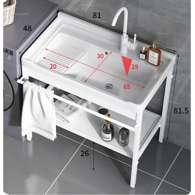 Light Luxury Ceramic Kitchen Sinks for Courtyard Modern Simple Sinks for Kitchen Floor-standing Single Basin with Bracket Sink 6