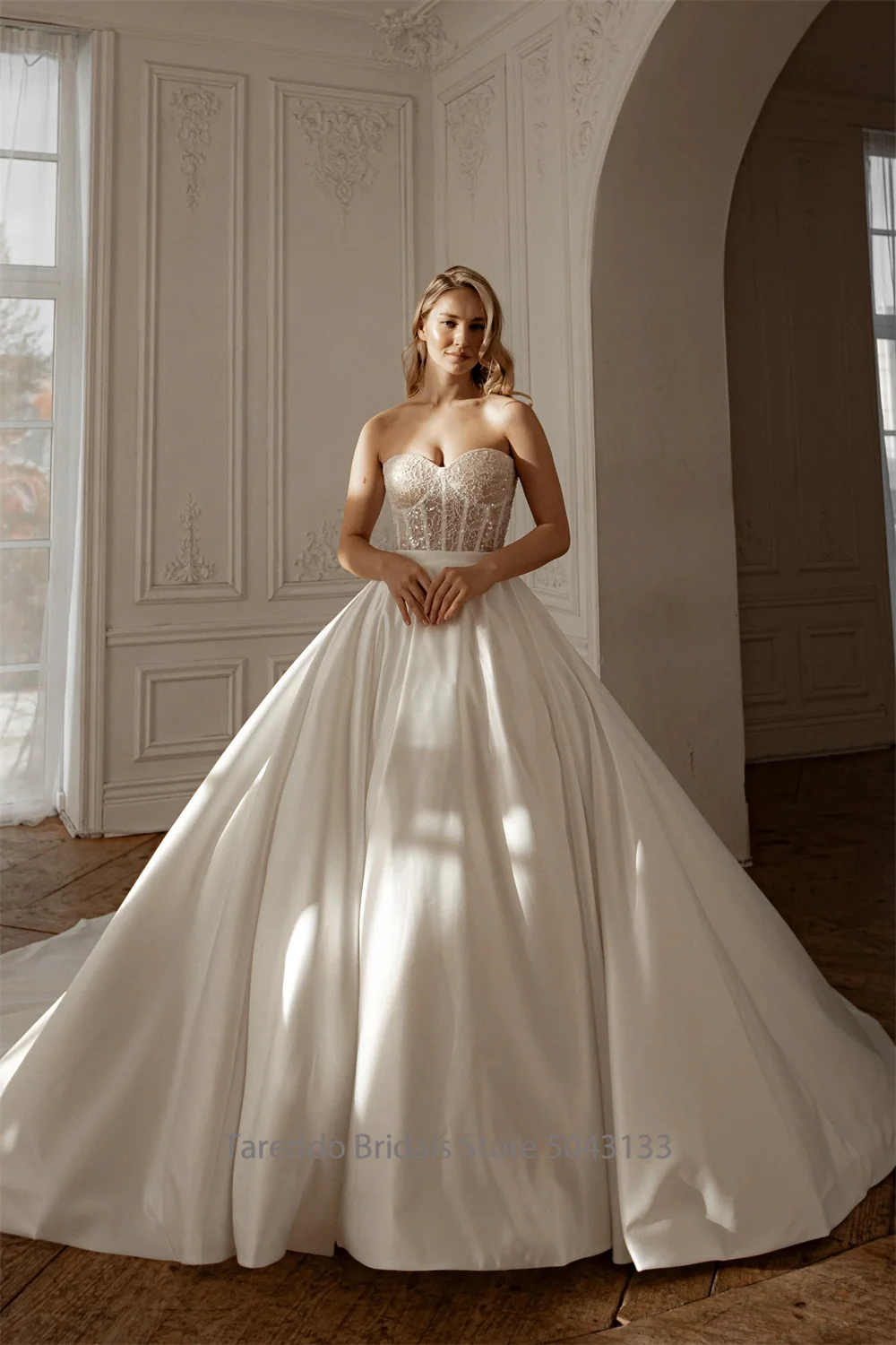 Customized Off Shoulder Two Pieces Wedding Dress Adorned with Glitter Detachable Skirt 2 in1 Gown for Bride