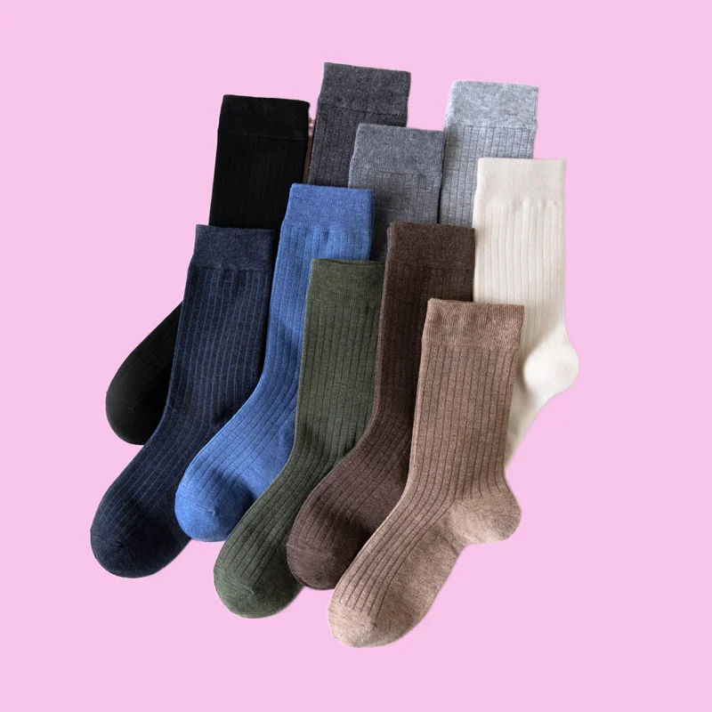 

5/10 Pairs High Quality Men's Autumn Winter New Business Socks Men's Solid Color Simple Men's Socks Men's Mid length Socks