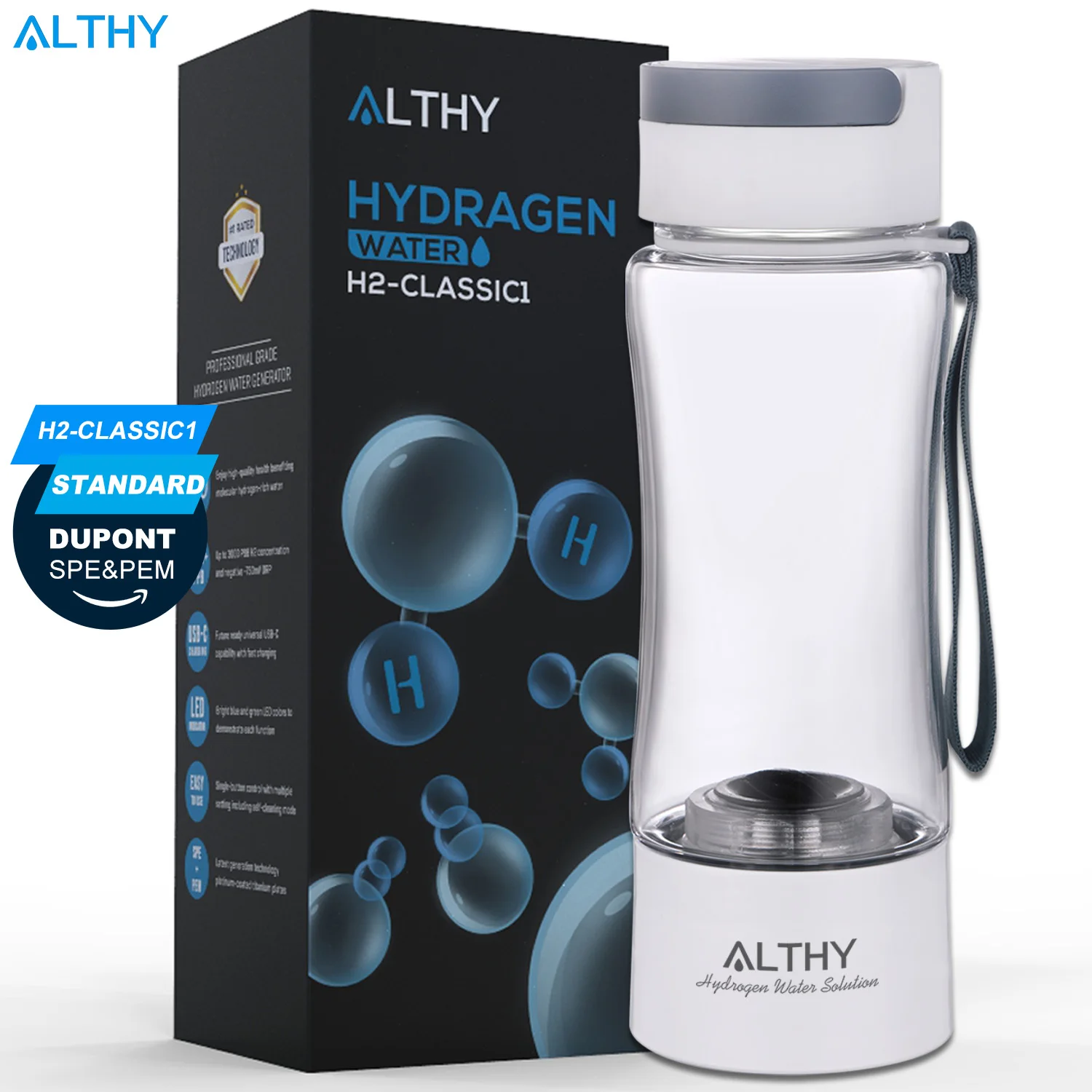 ALTHY – bouteille générateur d'eau riche en hydrogène, tasse, DuPont SPE  PEM, appareil à double chambre lonizer, dispositif d'inhalation H2 -  AliExpress