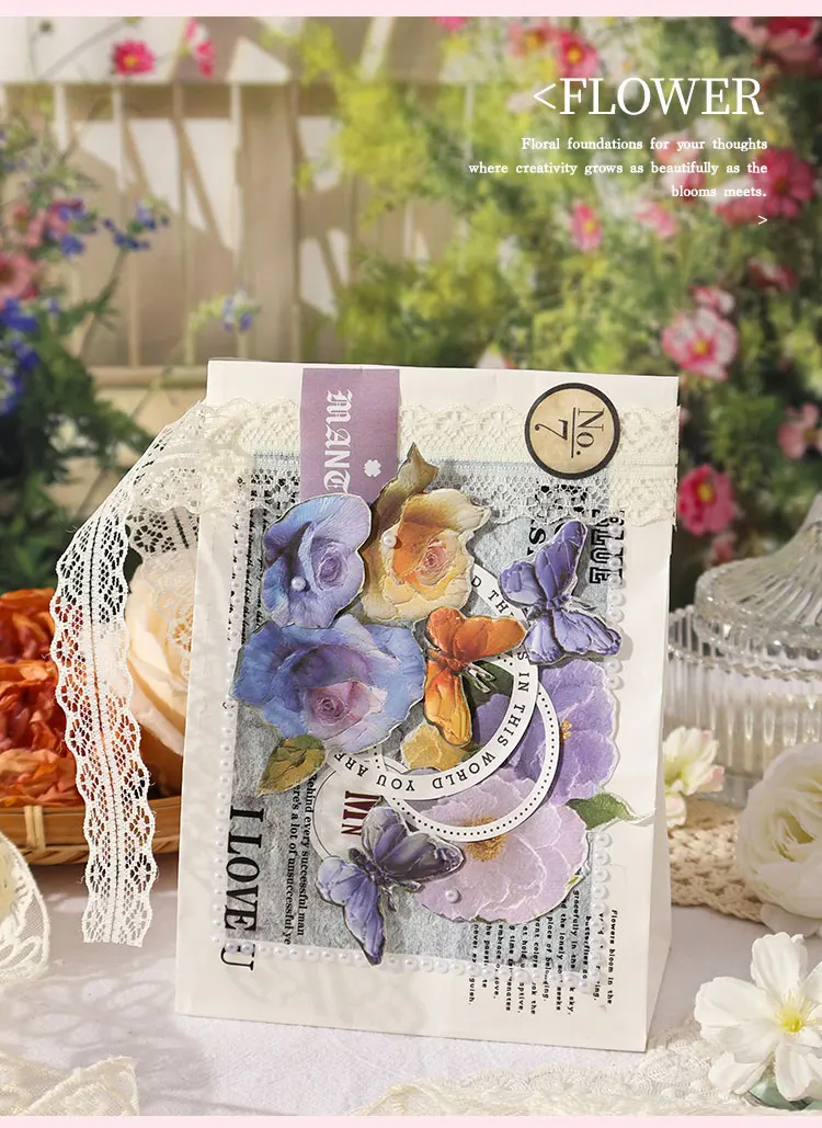 10 teile/paket Relief Ästhetische Blumen Materialien Papier DIY Scrapbooking Junk Journal Collage Fotoalbum Retro Hintergrund Papier – Detail 11