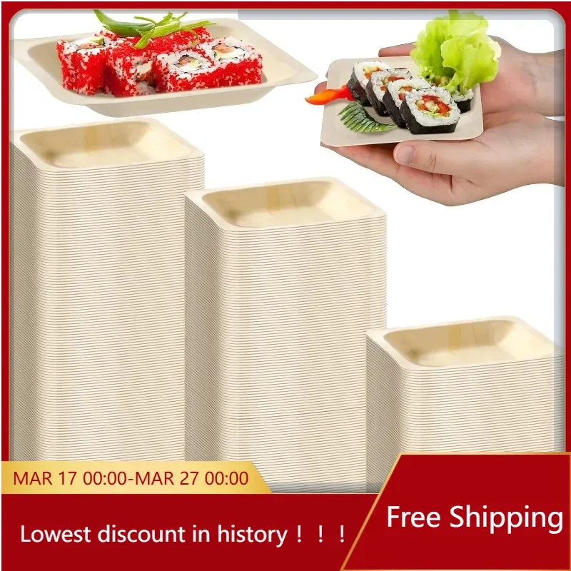 300 Pcs Disposable Square Palm Bowls Palm Leaf Bowls Bamboo Disposable Plates Square Wood Plates for Birthday Party,