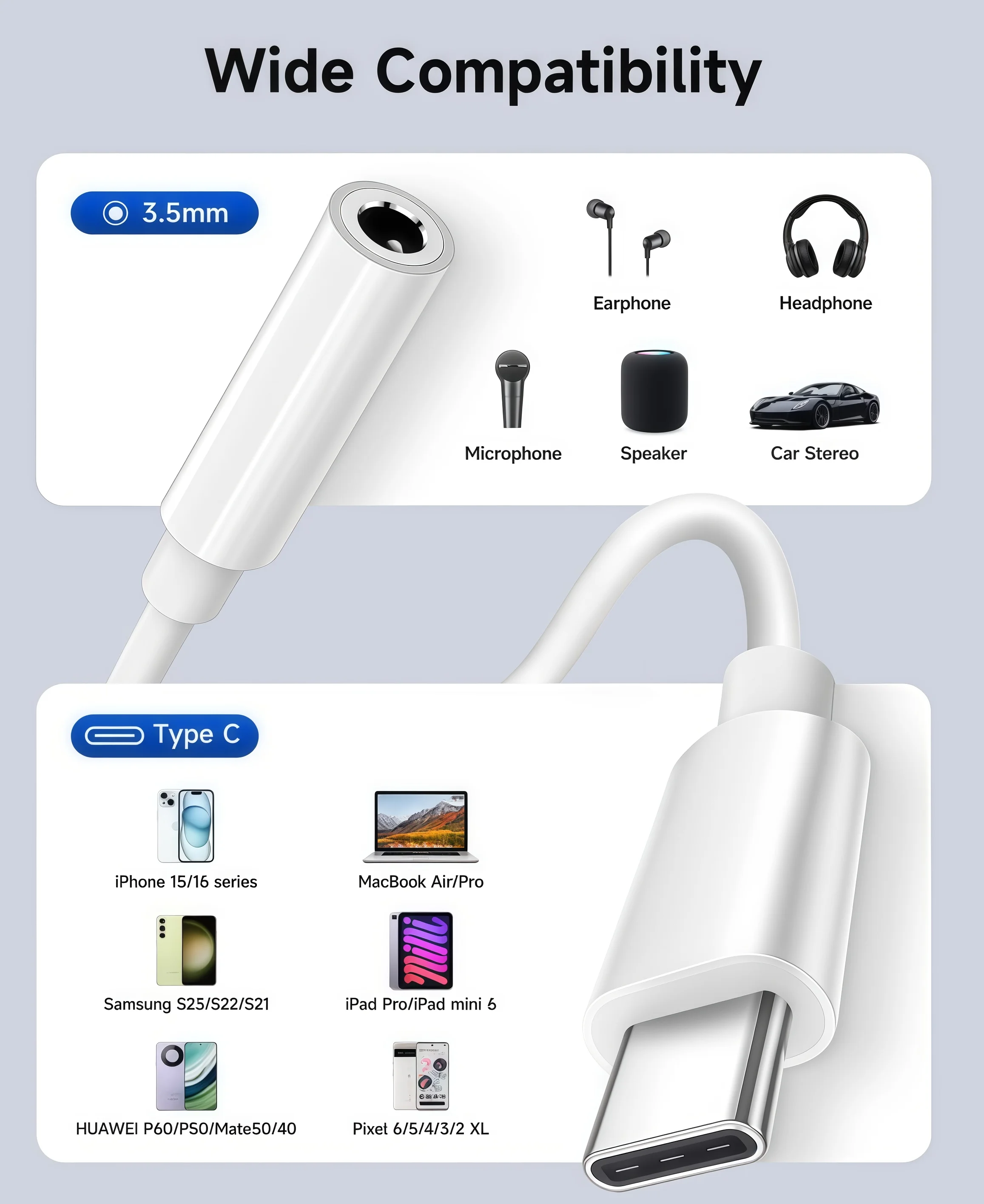 Premium USB-C to 3.5mm Audio Adapter Cable
