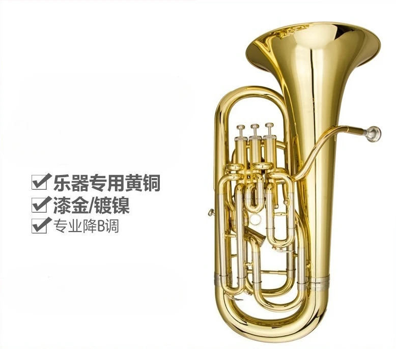Hot Sale Pistons Gold Copper Euphonium Instrument Upper bass tuba brass wind band B flat