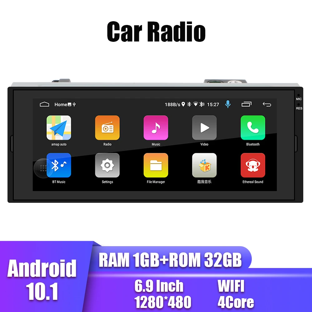 

GPS Bluetooth WiFi 6.9 Inch Multimedia Hands-free FM Receiver 1 Din Android 10.1 Car Radio IPS Screen MP5 Player