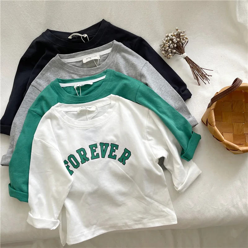 Spring Autumn Korean Baby Boys Shirts Letter Loose Versatile Basic Toddler Boys Tops Crew Neck Casual Sports Children Boy Shirts 4