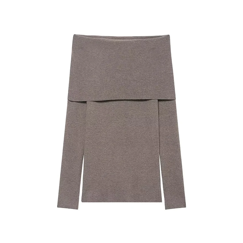 Casual Chic Women Sweater Solid Off Shoulder Pullover Top Long Sleeve Knit Sweater Fashion 2025 Autumn Elegant Short Sweater