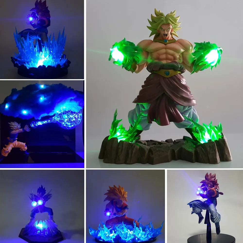 Dragon Ball Anime Figures Son Goku Broly Super Saiyan DIY Set Vegeta Led Blue Cloud Kamehameha Model Action Figurine PVC Toys