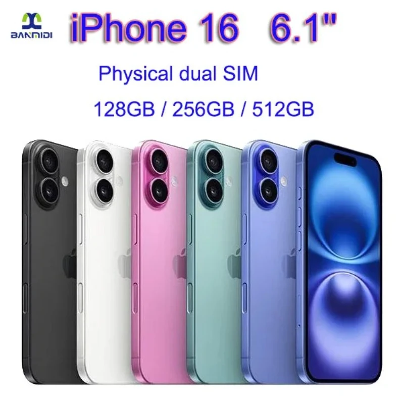 Dual SIM Card 6.1" Cellphone Apple iPhone 16 A3288 Phone Unlocked 100% Original