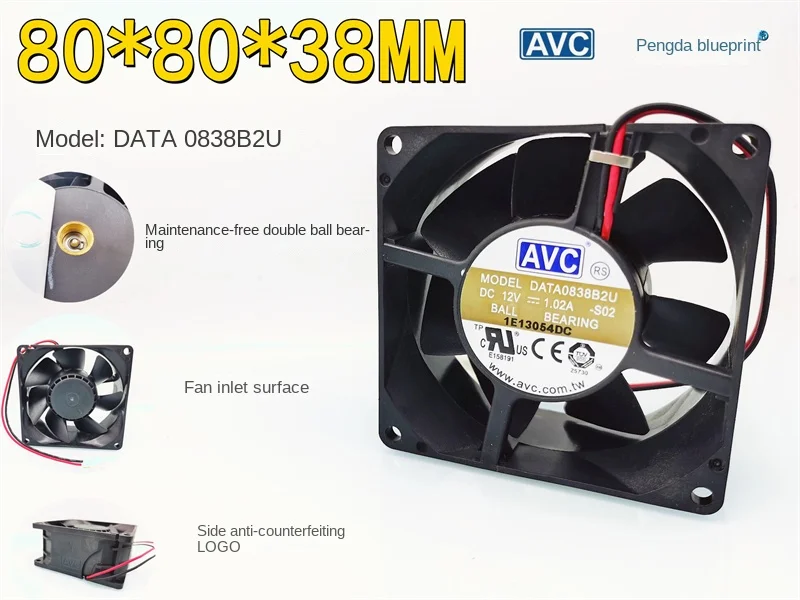 Brand new AVC DATA0838B2U double ball bearing 12V high speed violent industrial 8038 8CM heat dissipation fan80*80*38MM