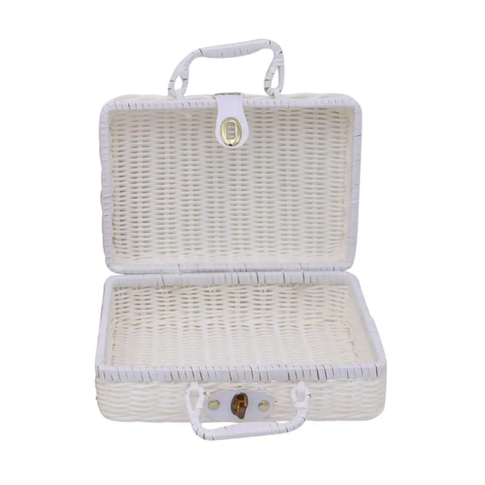 Organizer Storage Case Vintage Rattan Woven Makeup Holder Valigia Articoli Vari Box