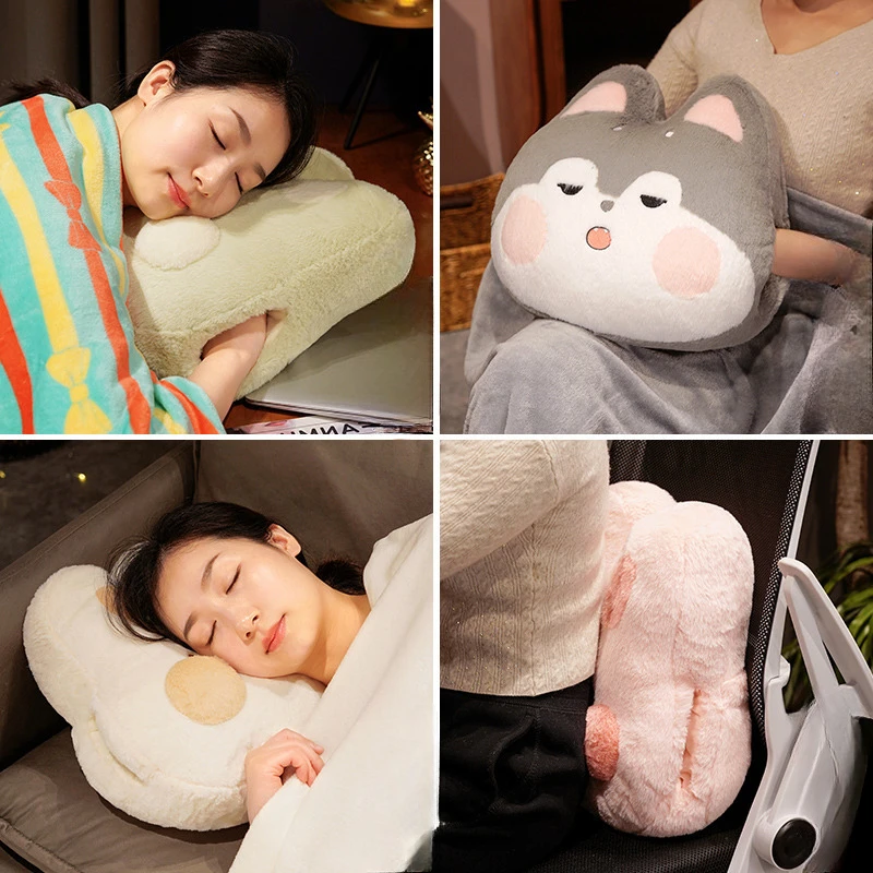 Cartoon Rabbit Pillow Blanket Quilt 2 in1 Foldable Throw Car Sofa Bed Cushion Travel Portable Office Nap Pillow Blanket Quilt