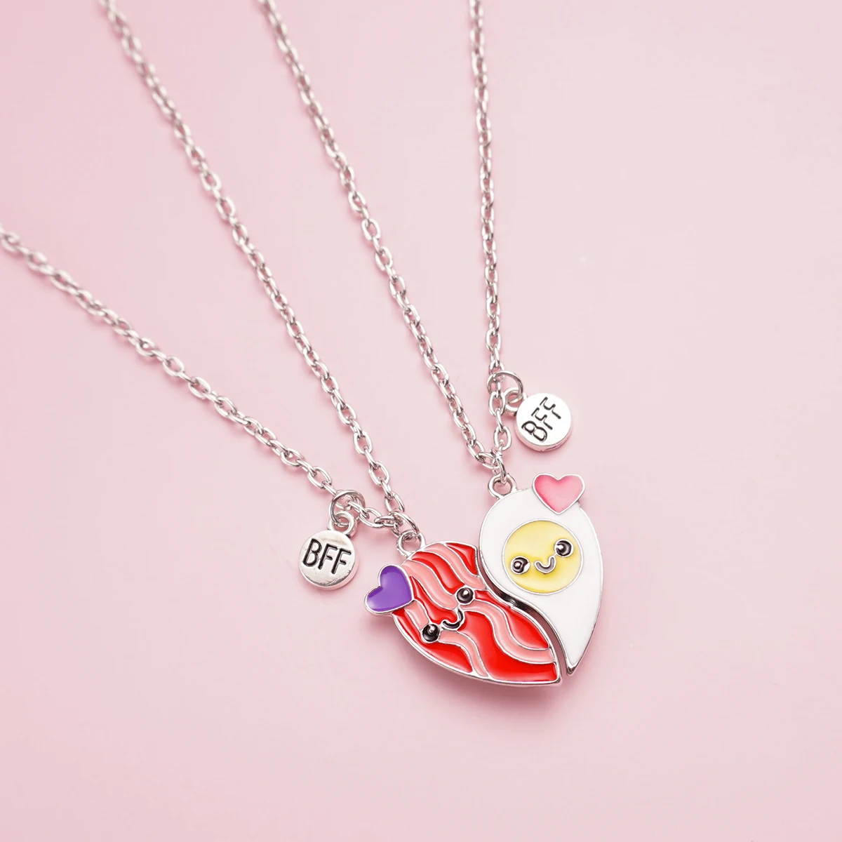 2 Pcs/Set Magnetism Heart Best Friends Pendant Necklace  for Women Cute Rainbow Broken Heart Clavicle Chain BFF Jewelry Gifts 5