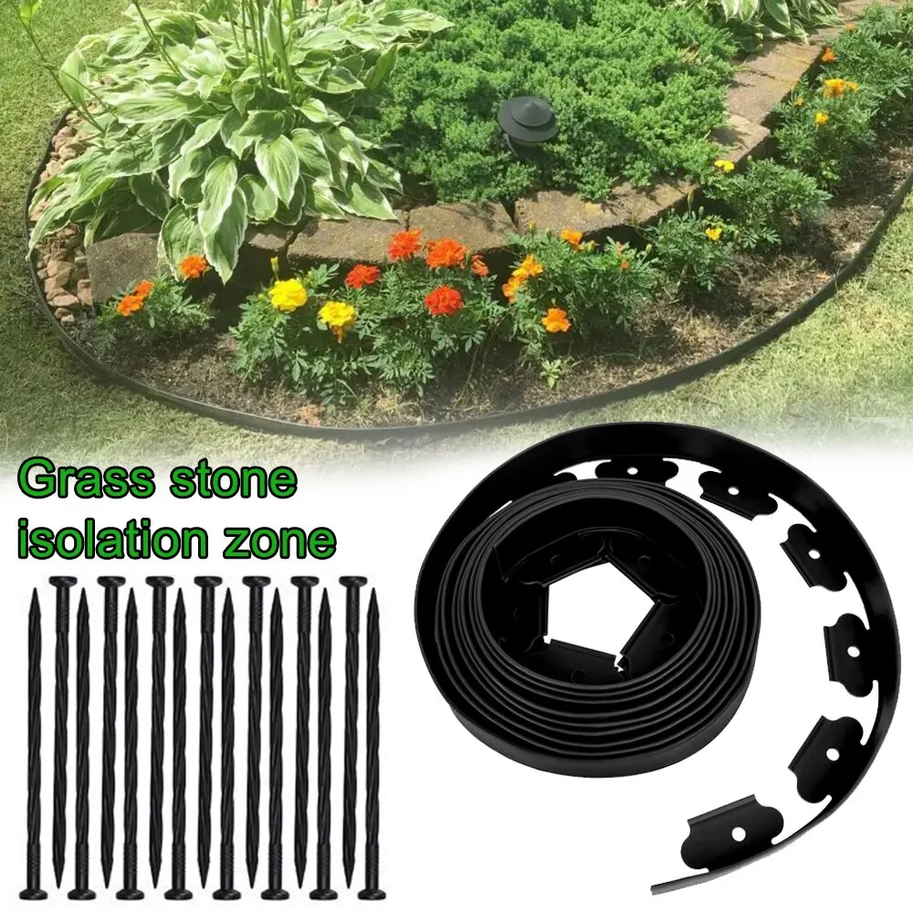 5m Garden Edging Border 15 Stakes L-shaped Stone Grass Barrier Landscape Lawn Flower Bed Terrace Board Gardening Supplies