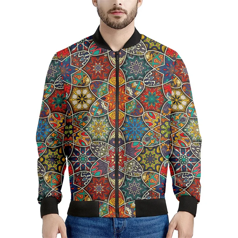 Chaqueta con cremallera con estampado floral bohemio vintage para hombre, sudaderas casuales de manga larga con estampado de flores en 3D, chaquetas, abrigos, blusas de calle