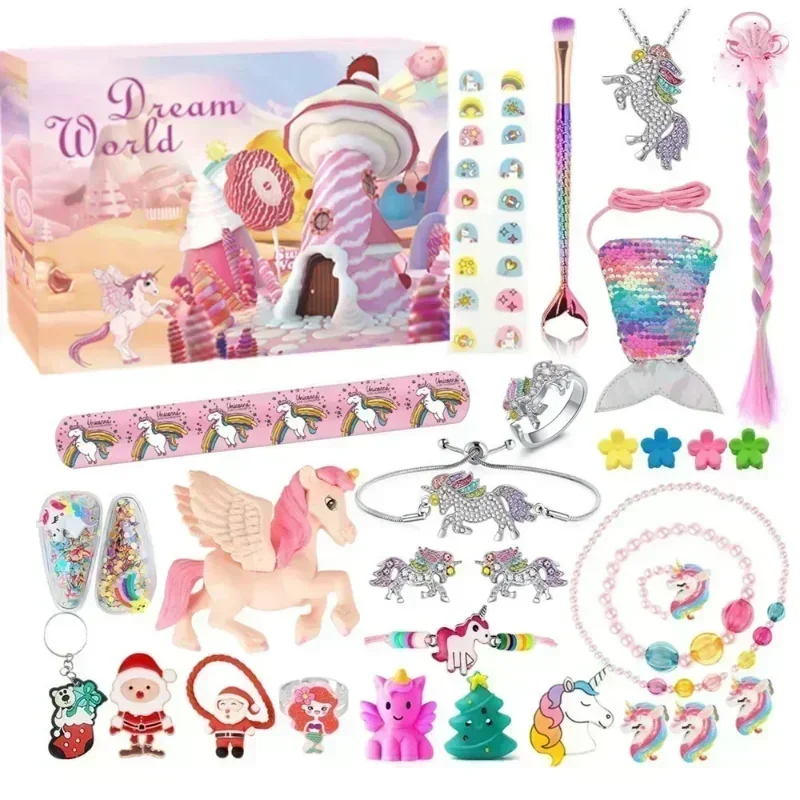 Christmas Advent Calendar Box Princess Dress Up Headwear Jewelry Set cute unicorn toys 24Days Countdown Calendar Xmas Gifts christmas countdown calendar,christmas advent calendar