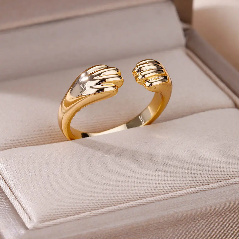 Cat Design Stainless Steel Rings For Women Adjustable Gold Plated