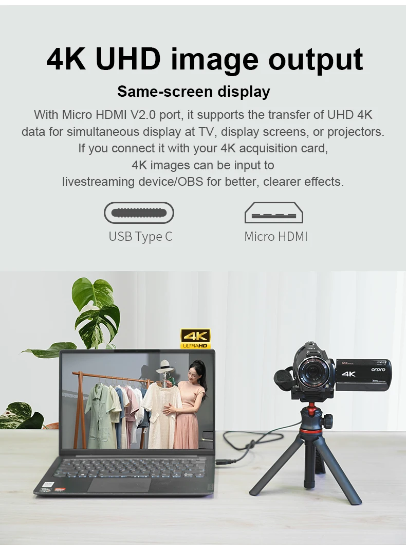라이브 스트림 카메라, 유튜브 비디오 마이크로 필름 녹화용 디지털 카메라, 4K Ordro AC5PLUS 12X 광학 줌 브이로그 캠코더