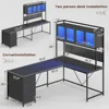 L Shaped Computer Desk with Hutch and Storage Shelves, Gaming Desk with Pegboard, Led Lights, and Power Outlet, Home Office Desk 3