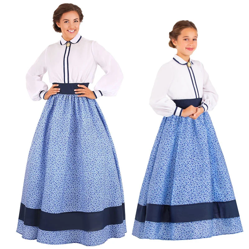 

Mediaeval Women Girl Prairie Lady Costume Farmer Peasant Pioneer Costumes Halloween Carnival Masquerade Party Dress