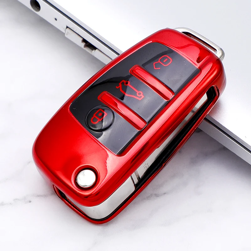 TPU Folding Key Case Bag Cover for Audi A3 A4 A5 A6 A7 Q3 Q5 S6 B6 B7 B8 C6 8P 8V 8L TT RS Car Shell FOB Protector Accessories key case key case cover car key shell