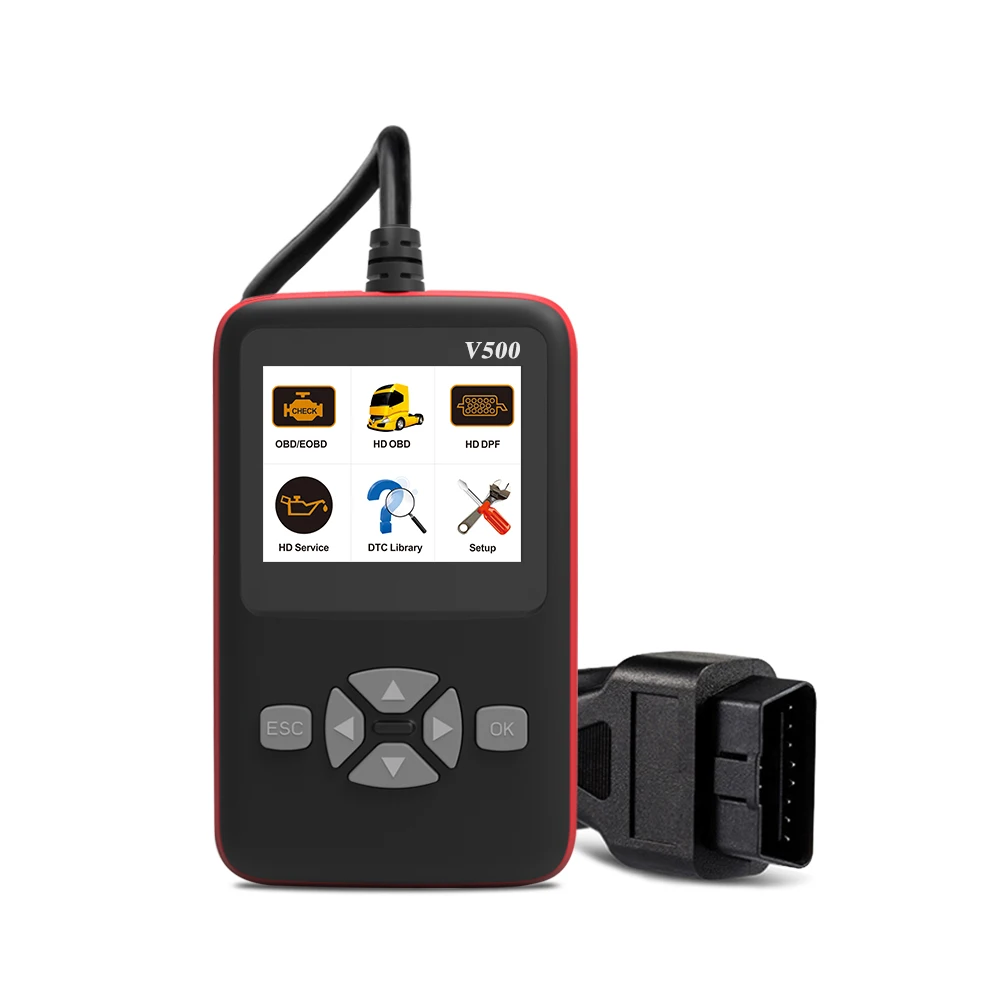 

High Quality V500 Auto Diagnostic Tools Obd Heavy India Trucks Trouble Code Car Scanner OBD2 Full on Screen