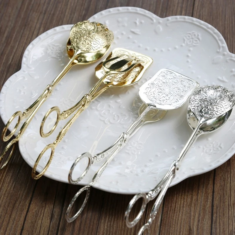 Snack Cake Clip Salad Pastry Clamp Buffet Food Tong Gold-plated Baking Barbecue Tool Vintage style Fruit Salad Cake Clip