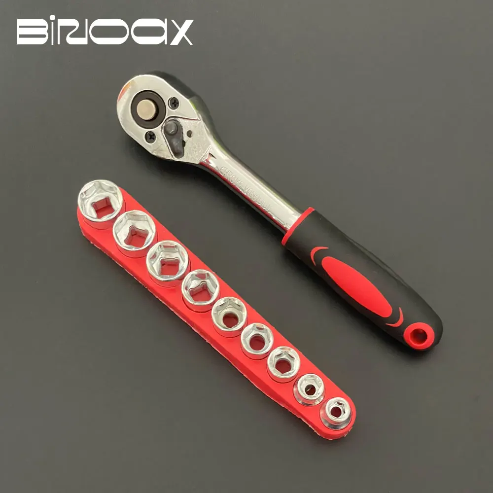 1/4" Drive Ratchet Wrench Socket Set Quick Release Hand Drive Repairing Tool with 8 pcs 5-12mm Sockets