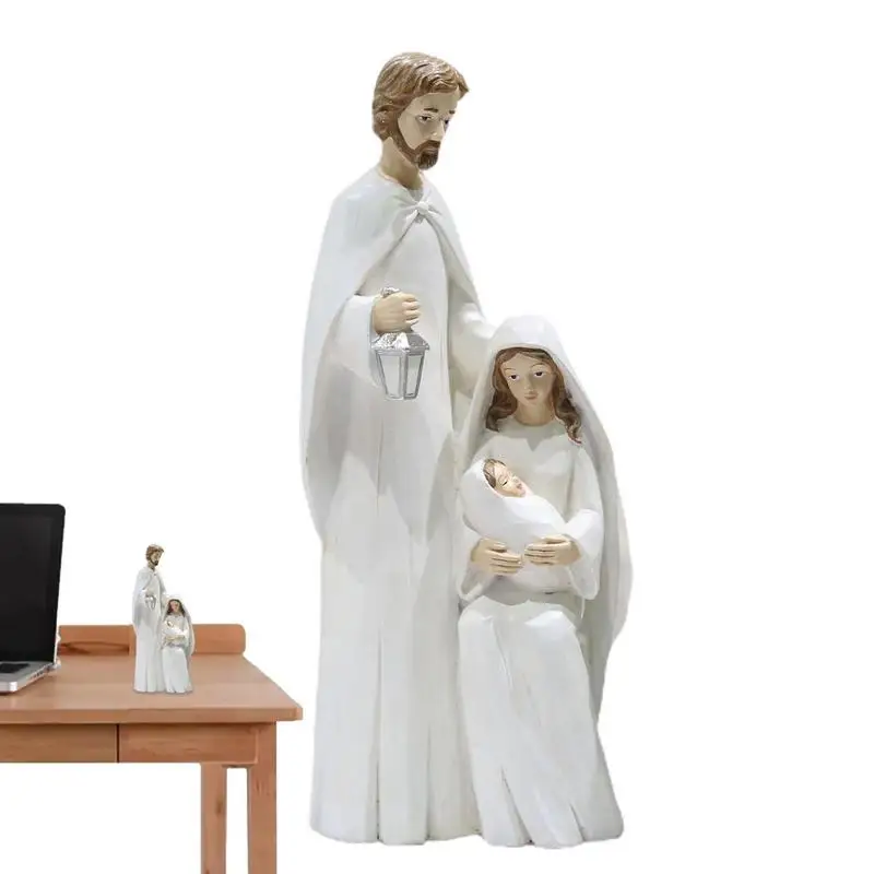 Christmas Holy Family Figurines Nativity Scene Figurine Wooden Christmas Religious Art Decor Statue Suitable For Home christian statue home decor items