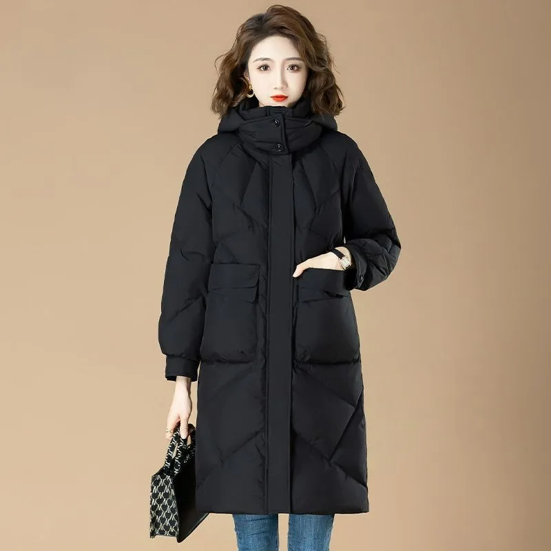 shiny face down padded jacket mid length russian simple thick coat women 2021 new winter korean version of loose hooded overcoat 2023 New Women Down Jacket Winter Coat Female Mid Length Version Fashion Parkas Loose Thick Outwear Hooded Versatile Overcoat