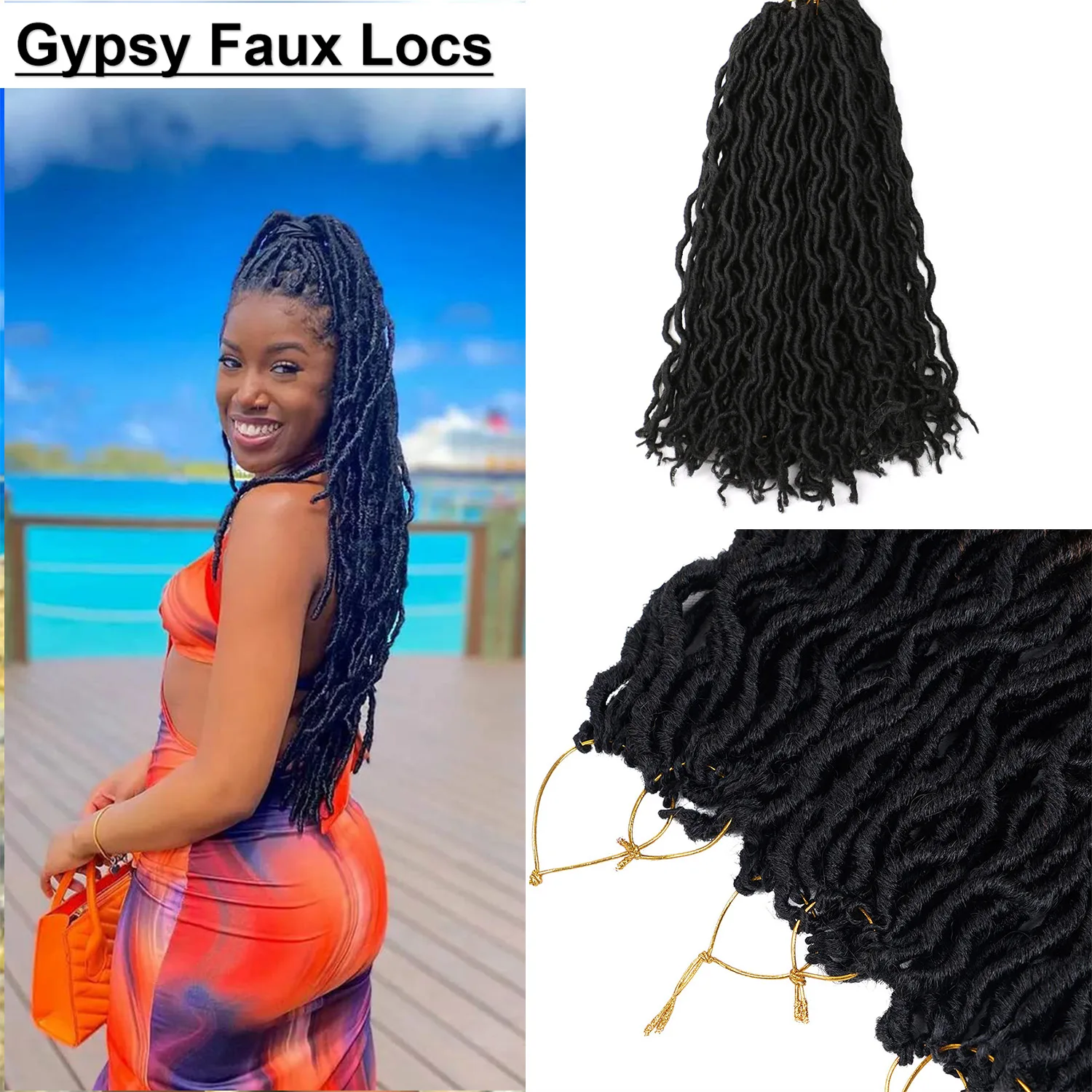 Ombre Gypsy Faux Locs Crochet Hair 18 Inch Wavy Curly Goddess Locs Dreadlocs Synthetic Braiding Hair Extensions for Black Women