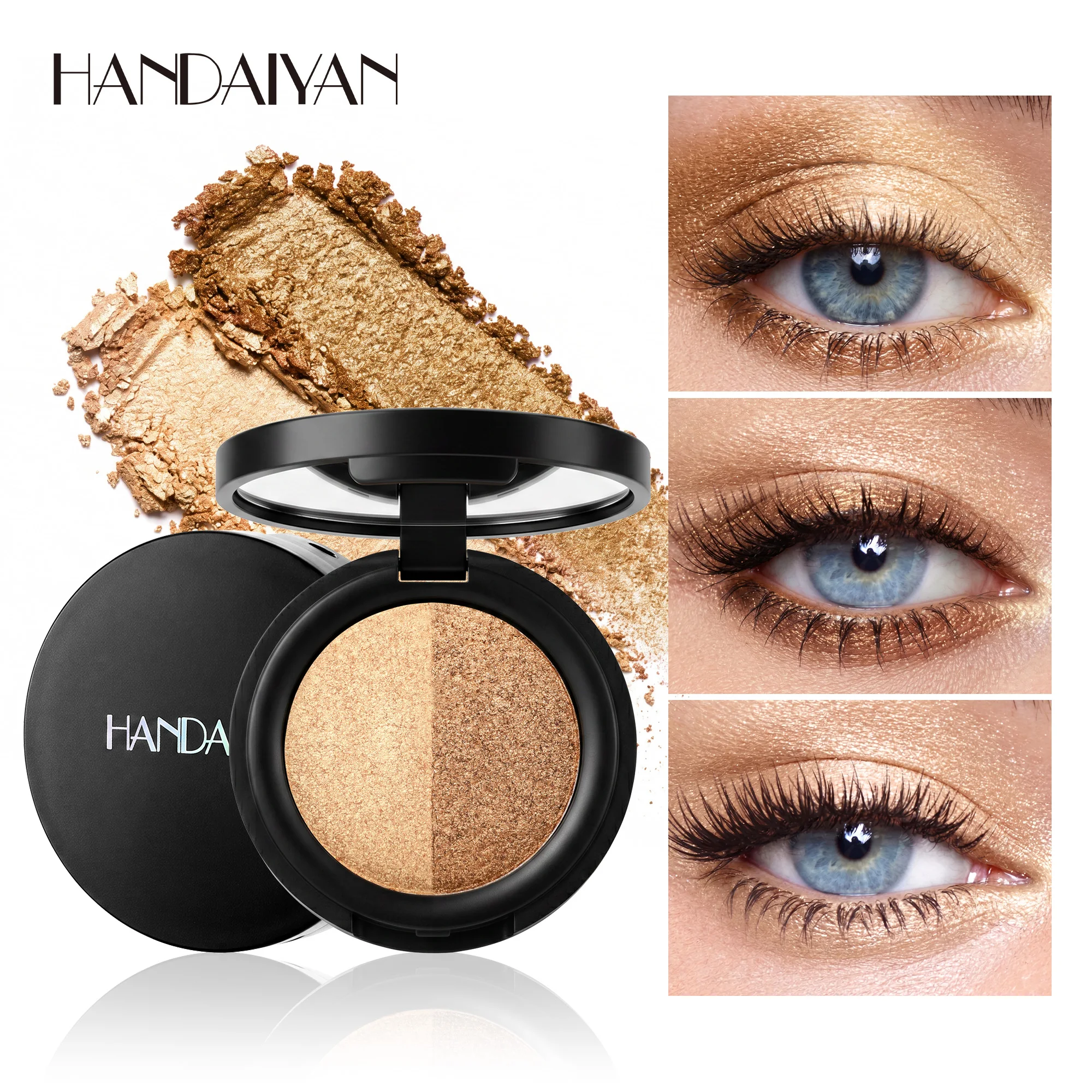 Dual-Shade Shimmer Eyeshadow Palette - Pearlescent Glitter, Waterproof & Smudge-Proof
