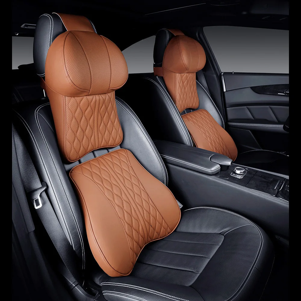 AllTopBargains 1 Head Neck Car Pillow Travel Auto Seat Rest Leather Cushion Pad Headrest Bone, Women's, Black