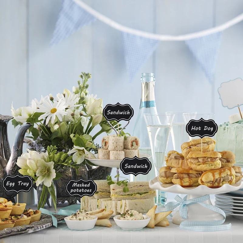 24Pcs Blank Chalkboard Cupcake Topper Food Buffet Label Signs Dessert Cake Topper Toothpick Wedding Party Christmas Decorations