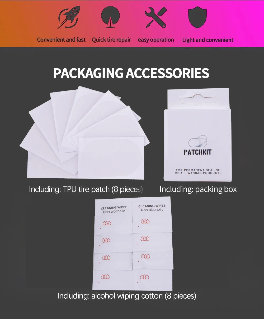 Fahrrad TPU Innenrohr Reifen Patch Patchkit Werkzeuge Reparatur Kit 8 stücke Straße MTB Klapp Fahrrad Kleber Freies Material Luft Aufkleber – Detail 2