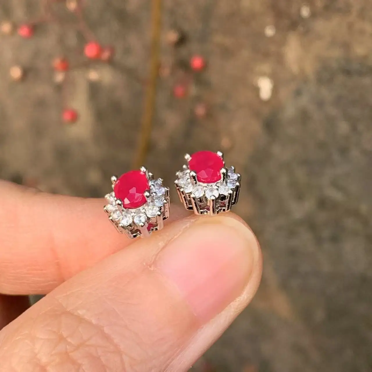 5*3MM Oval Natural Ruby Earrings 925 Silver Stud Earring For Women 925 Sterling Silver Cute Gift Prevent Allergy Fine Jewelry