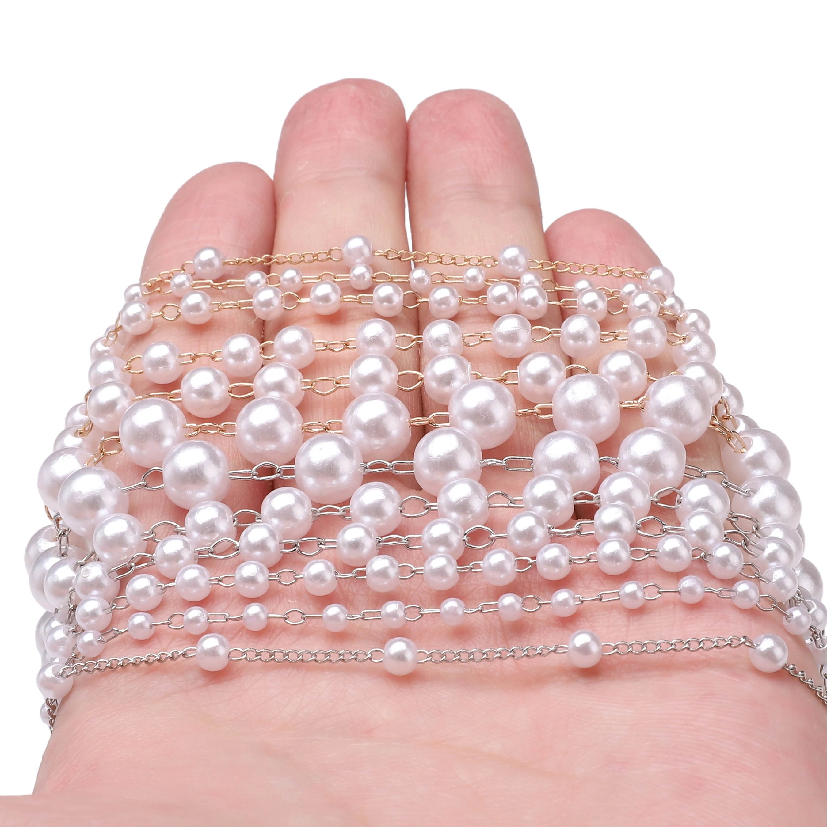 50CM Gold Rhodium Perlen ABS Perlen Ketten 3/4/5/6/8mm für DIY Halskette Armband Schmuck Handgemachte Perlenkette