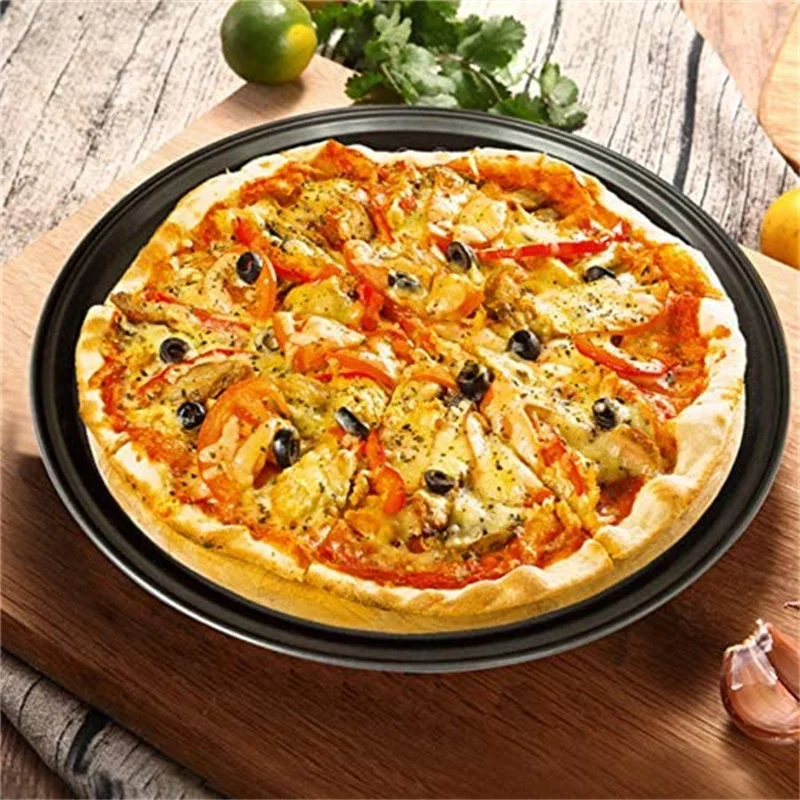 Nonstick Carbon Steel Pizza Crisper Trays Baking Pan with Holes Round Deep Dish Plate Bakewave Mould Oven Home pizza bakeware