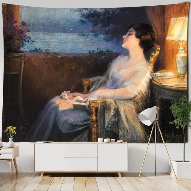 Tapisserie d'impression artistique Vintage, peinture à l'huile, décoration murale, tissu de fond de salle d'art, accessoires de décoration esthétiques pour la maison 5