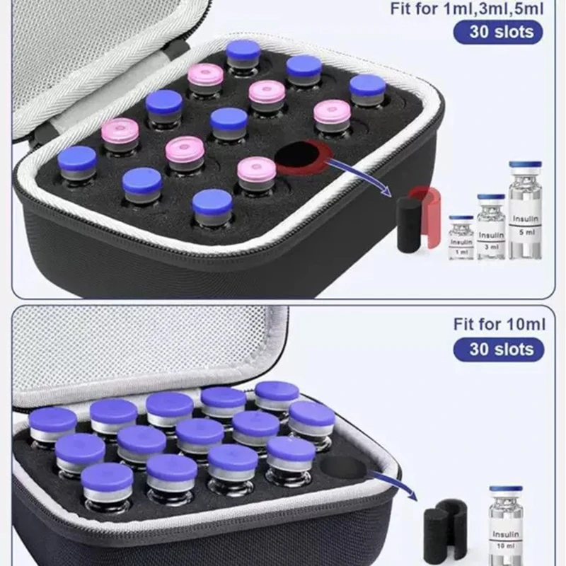 10/15/30 Grids Insulin Organizer Bag Travel Portable Insulin Vials Storage Boxes Insulin Vials Storage Case Peptide Storage Case 5