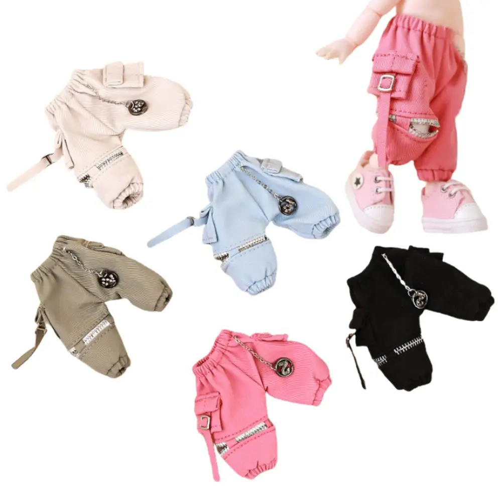 With Pockets OB11 Trousers Chain Overalls Doll Outfit Doll Cargo Pants Daily Casual Elastic Waist Obitsu 11 Clothes DIY Toy